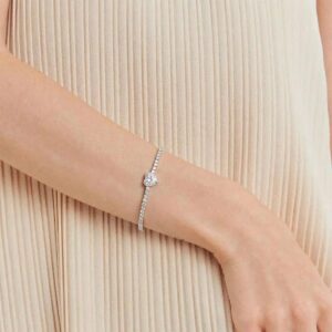 PULSEIRA RIVIERA COM CORAÇÃO EM CRISTAL PRATA RODINADA