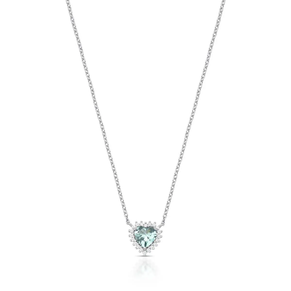 COLAR COM CORAÇÃO CRISTAL E ZIRCÔNIAS PRATA RODINADA